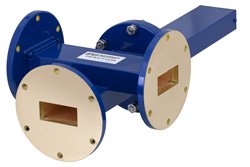 WR-137 Waveguide 50 dB Crossguide Coupler, 3 Port UG-344/U Round Cover Flange, 5.85 GHz to 8.2 GHz, Bronze