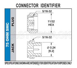 75 Ohm SMC Plug Connector Crimp/Solder Attachment for RG59B/U, RG62, RG71（图2）